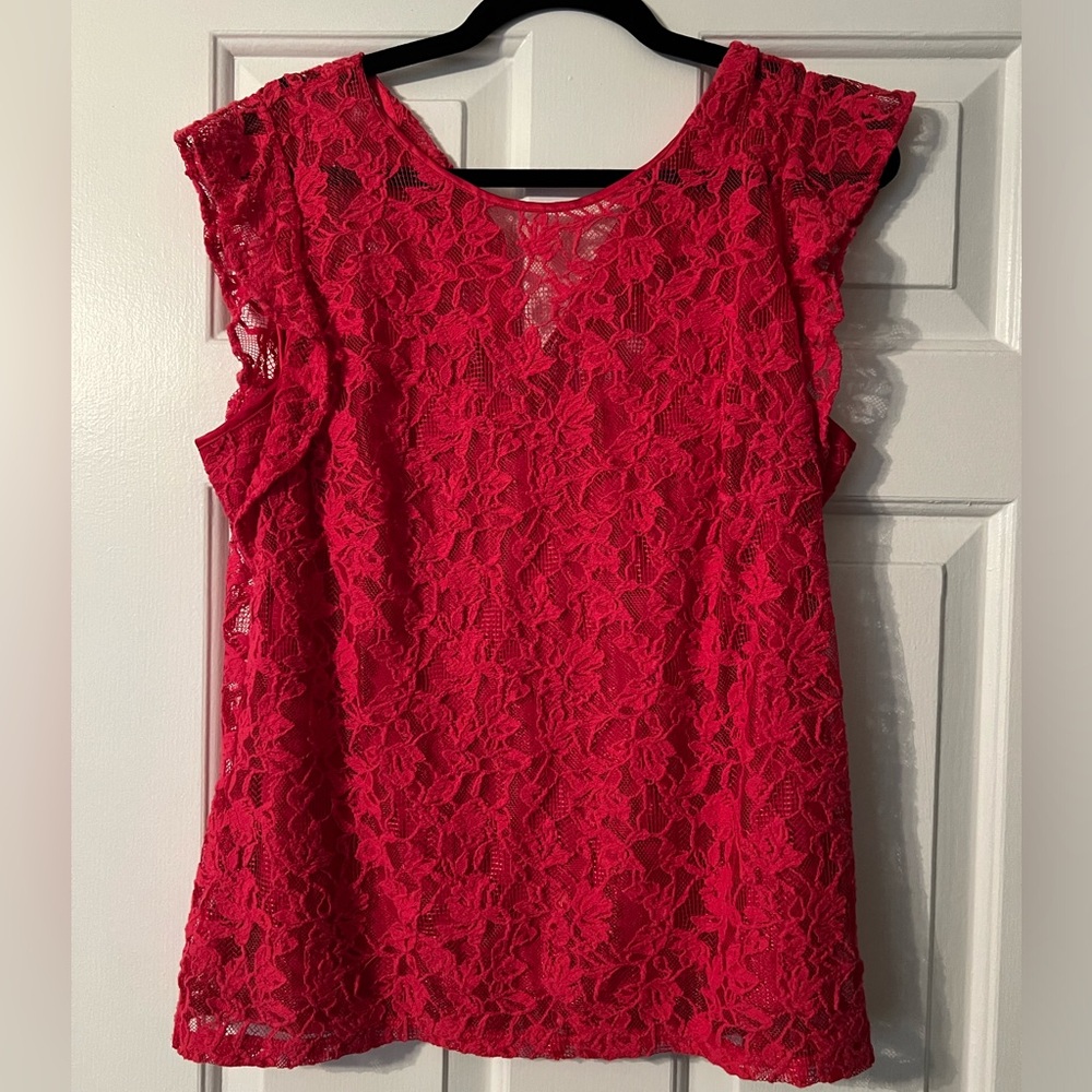 WHBM Lace Flutter Sleeve Top, size 14, pink, tank, shell